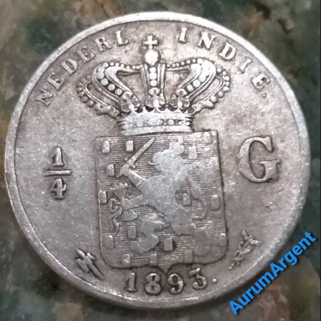 SA.78-- 1 PC KOIN PERAK KUNO ASLI 1/4 GULDEN NEDERL INDIE TH 1893. -- SILVER COIN --