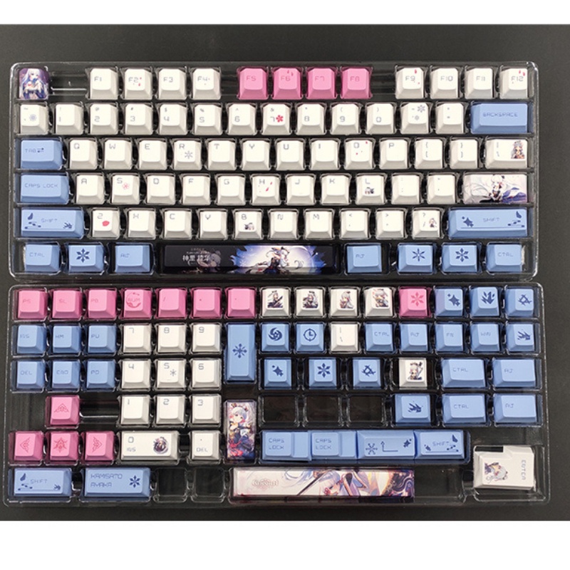 Genshin Impact Kamisato Ayaka Design PBT Keycap OEM Profile DYE-SUB Keycaps For Mechanical Keyboard  61 64 68 87 104 108 96 980 Layout