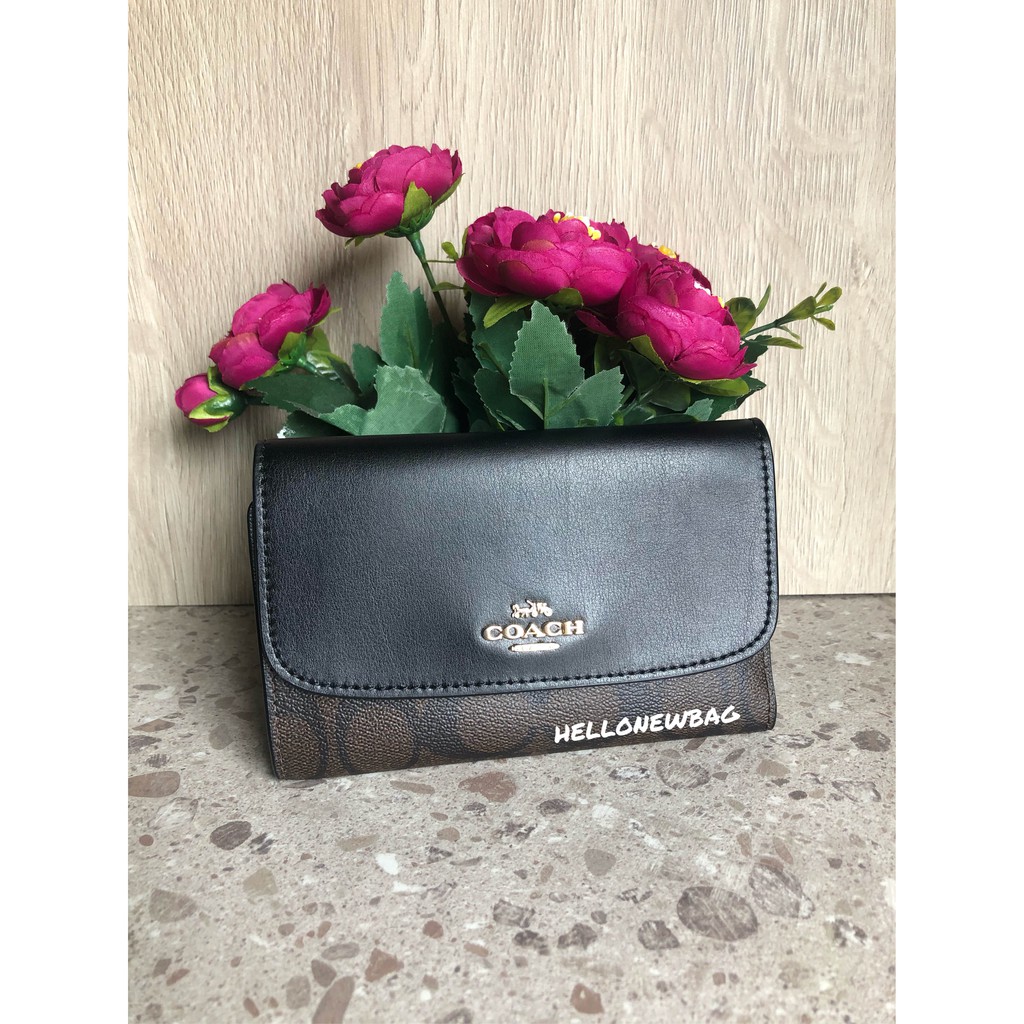 Dompet Coach original- Coach signature medium envelope in mahogany