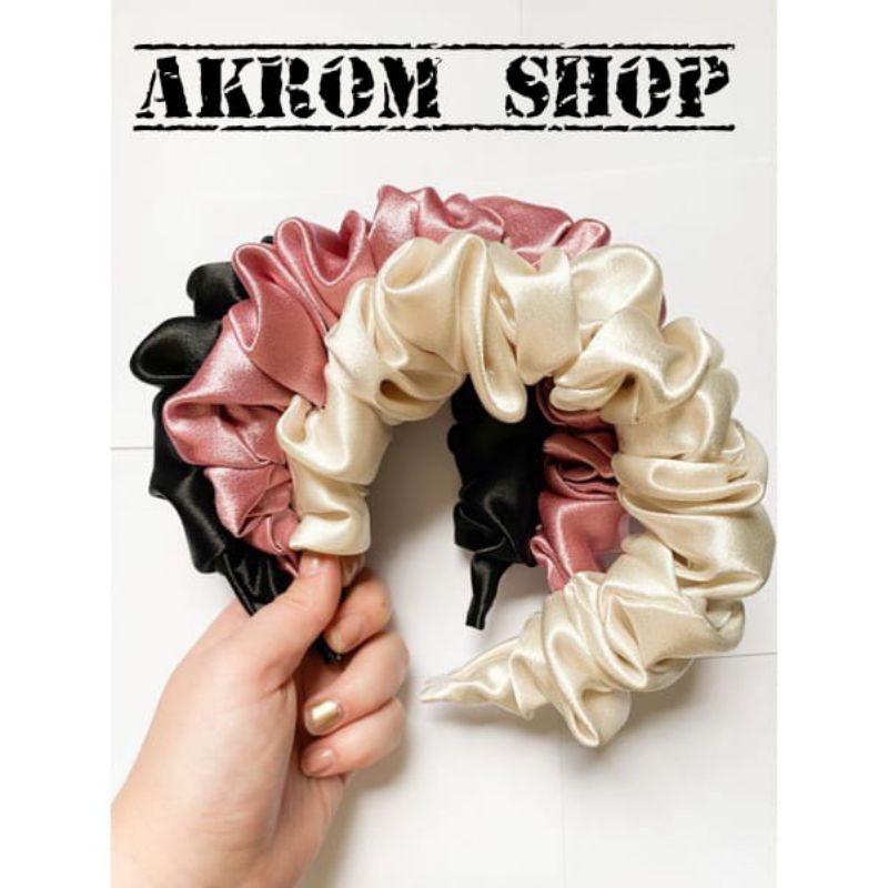 [TERMURAH ] SCRUNCHIE BANDO KOREA HEADBAND SATIN BIG RUFFLE PREMIUM FREE BABEL