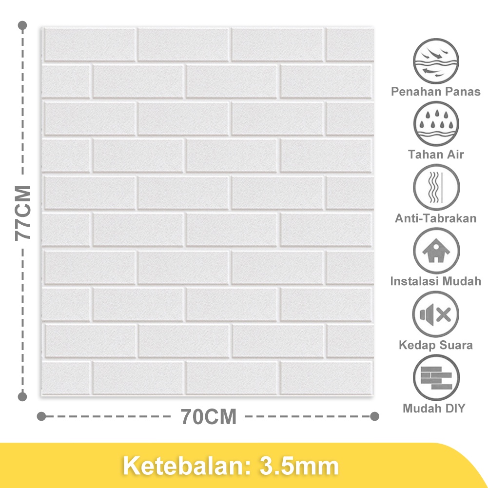 Wallpaper Dinding Foam 3D Dekor Kamar Motif Batu Bata Wallpaper High Quality-Promo Putih