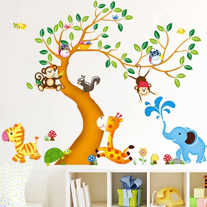 RELIZA WALL STICKER 2X60X90 POHON HEWAN N CUTE ANIMAL TREE STIKER DINDING XY1163 AY242