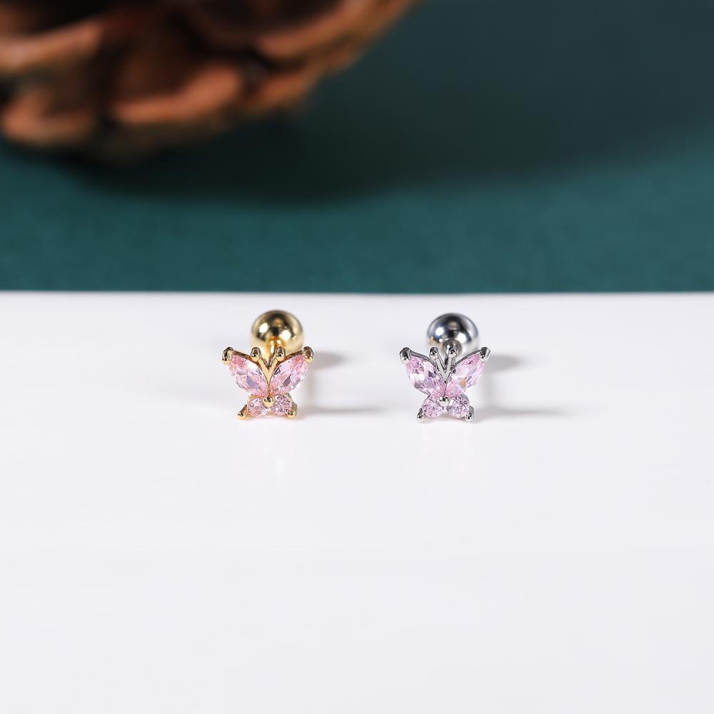 1 PC Anting Stud Kristal Bentuk Hewan Astronot Kelinci Butterfly Hati