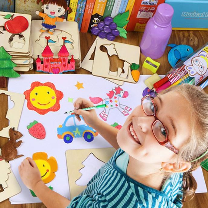 

(PERALATAN MENGGAMBAR) DRAWING STENCIL KITS ART & CRAFT SET / MAINAN KAYU ANAK BELAJAR GAMBAR - 60