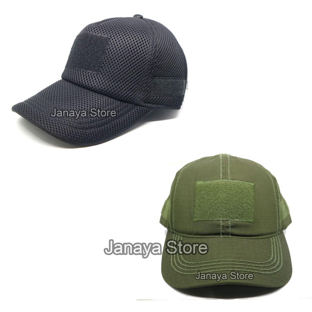 Topi Jaring Velcro Army Loreng Hitam Hijau TNI