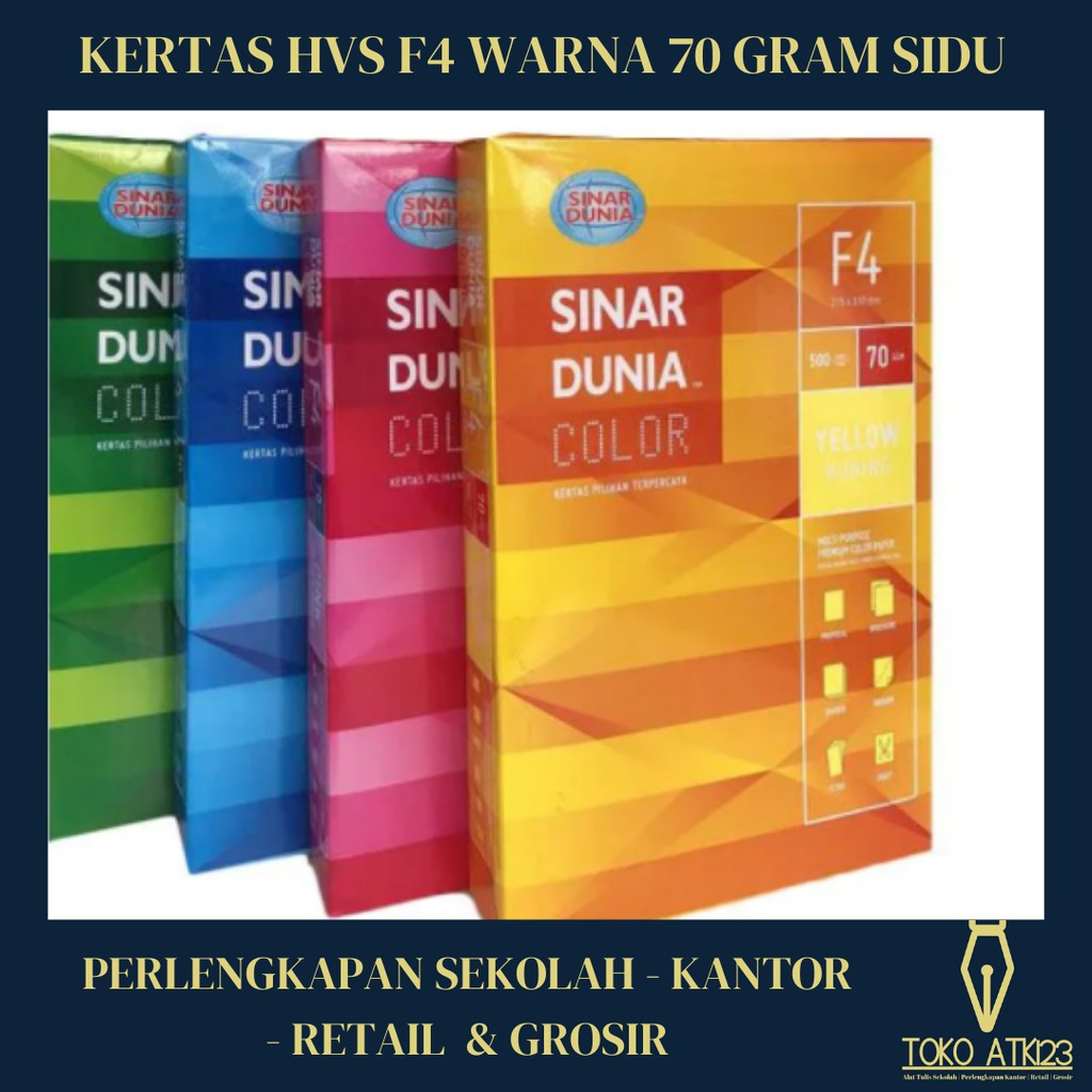 Kertas HVS Warna F4 70 gram Sinar Dunia SIDU