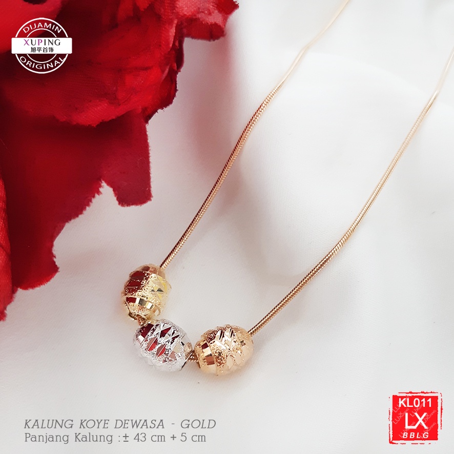 KL 011 Kalung Xuping Asli Tiga Warna Rose Gold Gold Silver Perhiasan Wanita Lapis Emas LuxxXuping