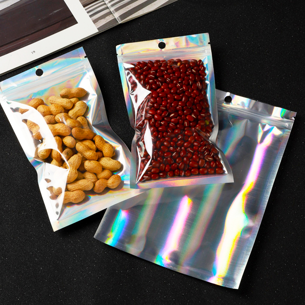 10Pcs Food Storage bags / Ziplock Aluminum Foil Bags / waterproof Self Sealing Ziplock Bag / Laser Zip Lock Bags Clear Bags