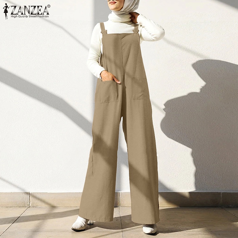 ZANZEA Women Casual Sleeveless Solid Wide Leg Loose Muslim Jumpsuit