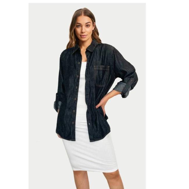 Isuga Jeans dark denim button roll sleeve shirt "SGT. 373574"