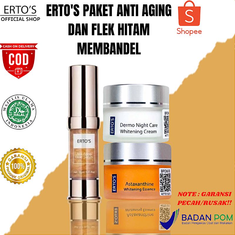 Ertos Paket Anti Penuaan Dan Flek Hitam Di Wajah 3in1 - Skincare Ertos Perawatan Wajah Original  (Go