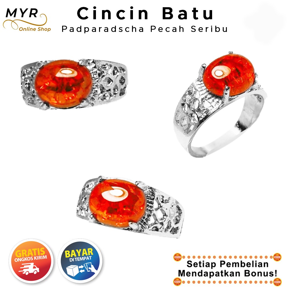 BISA COD Cincin Pria Wanita Batu Akik Padparadscha Pecah Seribu Keren Kecil Mewah Unisex Dewasa Eleg