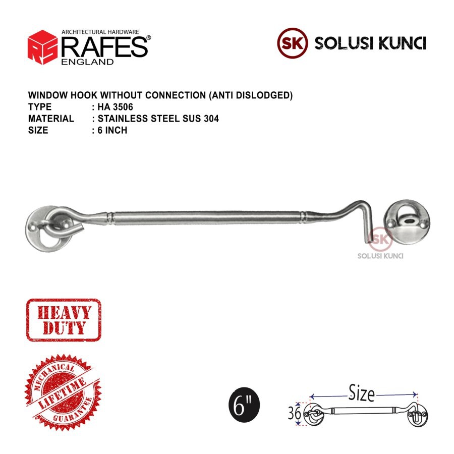 Hak Angin 6" Stainless Steel SUS 304 RAFES / ANTI PATAH GARANSI 