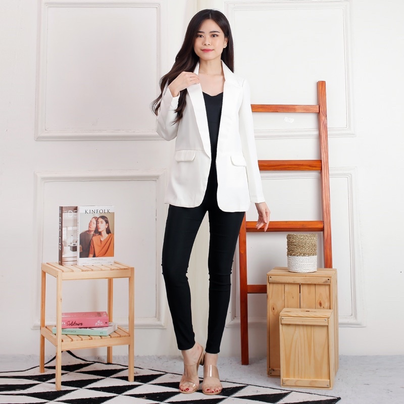 Blazer putih wanita formal  kantor blazer kerja korea lengan tangan panjang /jas kantor putih