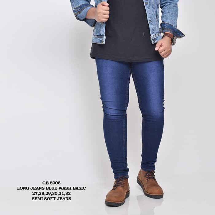 celana Jeans pensil pria  slim original distro terbaru navy wosh blue streach melar