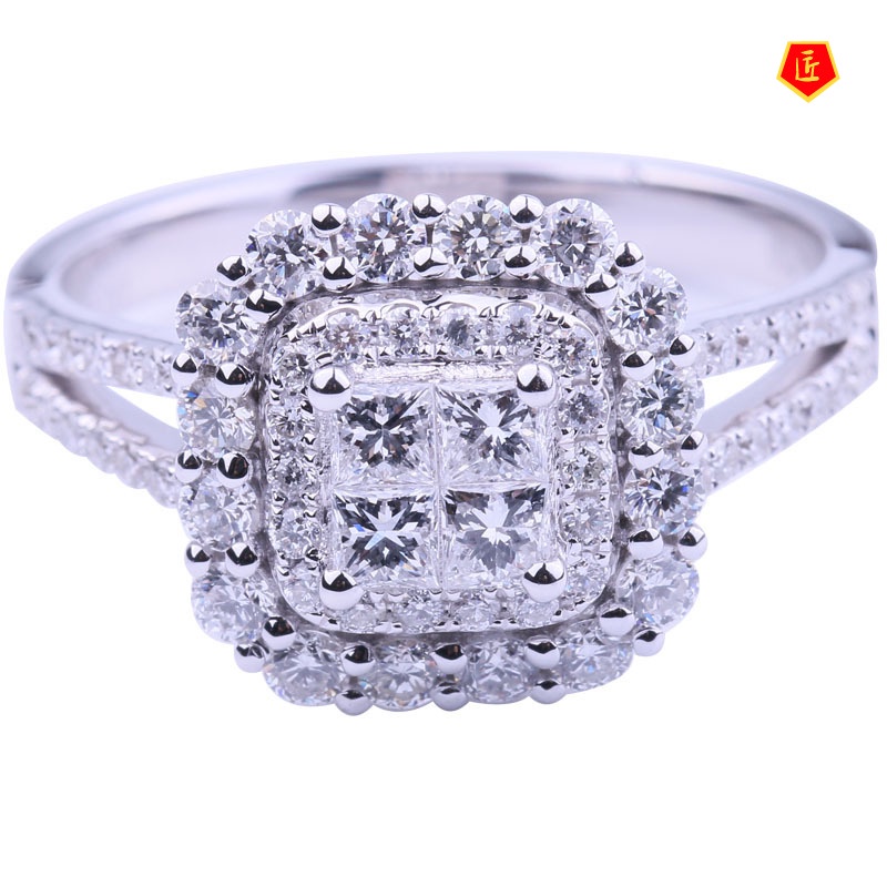 [Ready Stock]Micro Setting Ring European and American Carat Zircon Wedding Ring