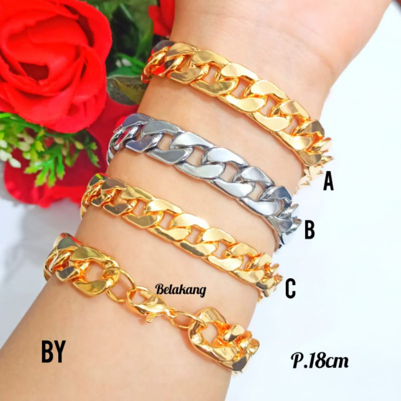 COD|| Gelang Rantai Dewasa TITANIUM Gold &amp; Silver, Pria wanita TIDAK LUNTUR