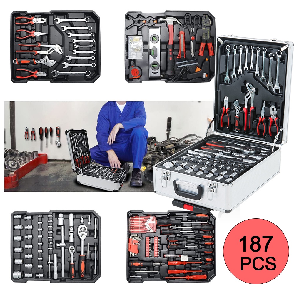 ISKU Tool Kit Set Alat Rumah Perkakas Bengkel 187 PCS Tool Kit Dan Rumah Koper/Tool set/Koper Set Perkakas Bengkel/Alat Bengkel