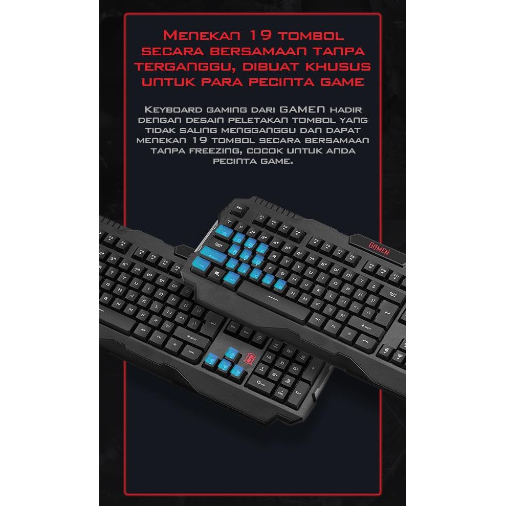 GAMEN GK100 Rainbow Backlight Gaming Keyboard Waterproof Double Light Button