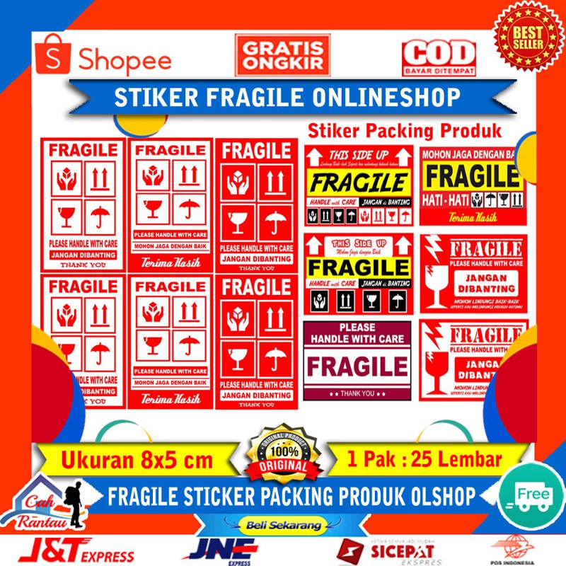 

Stiker Olshop Packing Produk Onlineshop Tempelan Sticker FRAGILE Handle With Care Hati Hati Jaga