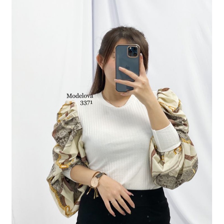 MDLV ~ 3371 Herme Puff Top Women Knit Puff Top Atasan rajut Combi Blouse Rajut Blouse Rajut Premium Blouse rajut Import Fashion Import