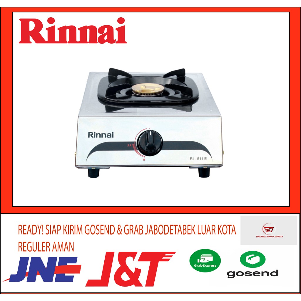 RINNAI RI 511E Kompor Gas 1 Tungku. Body Stainless,  Burner Kuningan. Baru dan Bergaransi Resmi