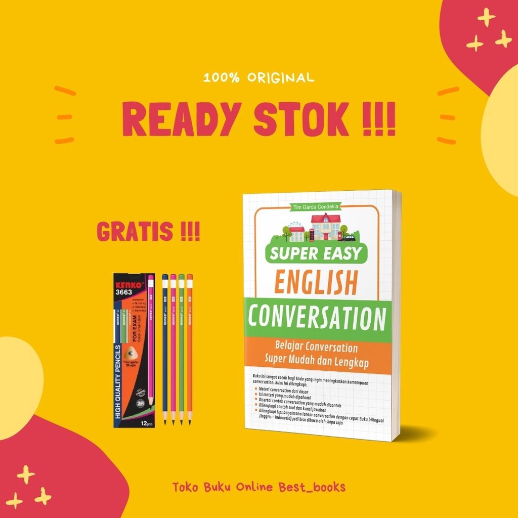 BUKU BAHASA INGGRIS PAKET LENGKAP / SUPER EASY ENGLISH GRAMMAR - VOCABULARY - 16 TENSES - CONVERSATION-CONVERSATION