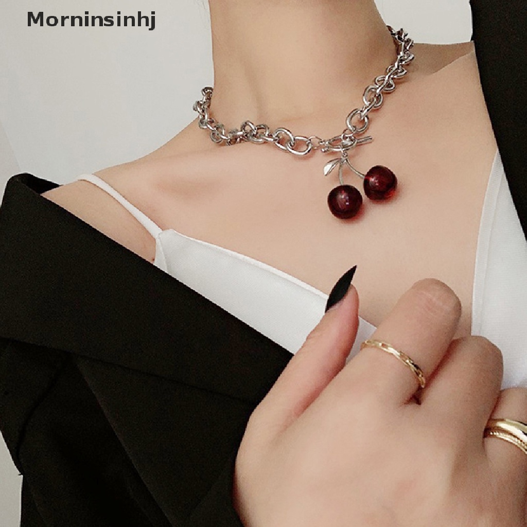 Mornin Fashion Kalung Choker Hip Hop Cherry Liontin Baru Punk Stainless Steel Harajuku Diablo Gothic Link Rantai Klavikula Chain id