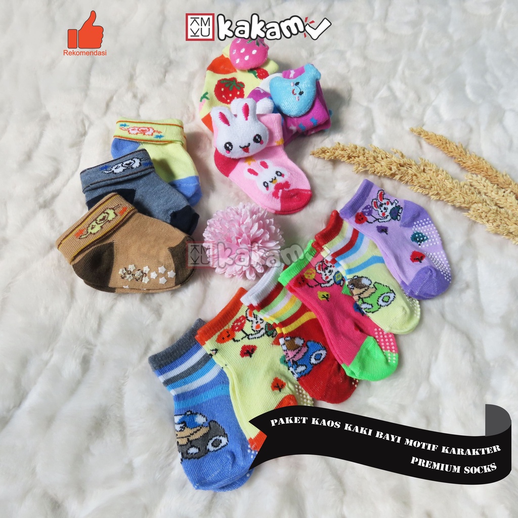 Kakamu Paket Kaos Kaki Bayi Boneka Motif Karakter Mix 12pcs