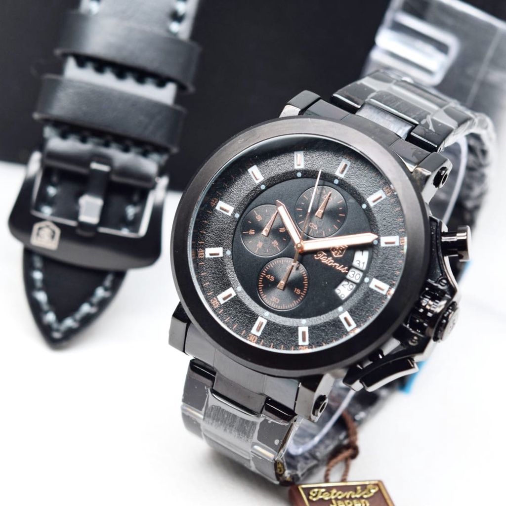 Grosiran Jam Tangan Tetonis 47235HN Analog Strap Rantai + Kulit Chrono Aktif Include Box Exclusive Garansi Supplier 1 Tahun