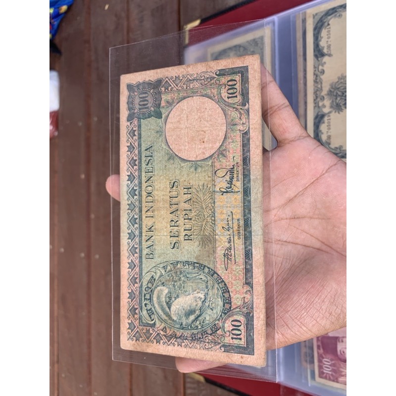 Uang Kuno 100 Rupiah Seri Hewan Tupai 1957 VF
