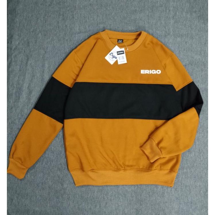 Dz97 Sweater Crewneck Pria Distro Grafity Sweter Switer Crewnek CN Crowneck Cowok Cewek Wanita Tebal-stripe Mustard Black