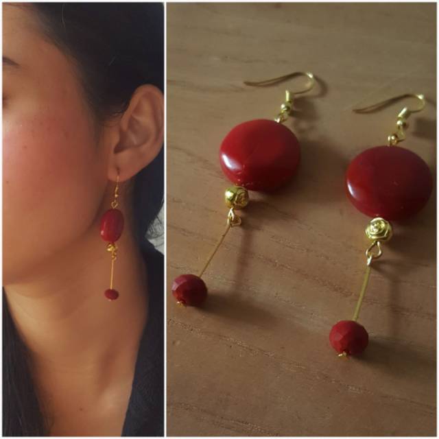 Anting panjang - merah