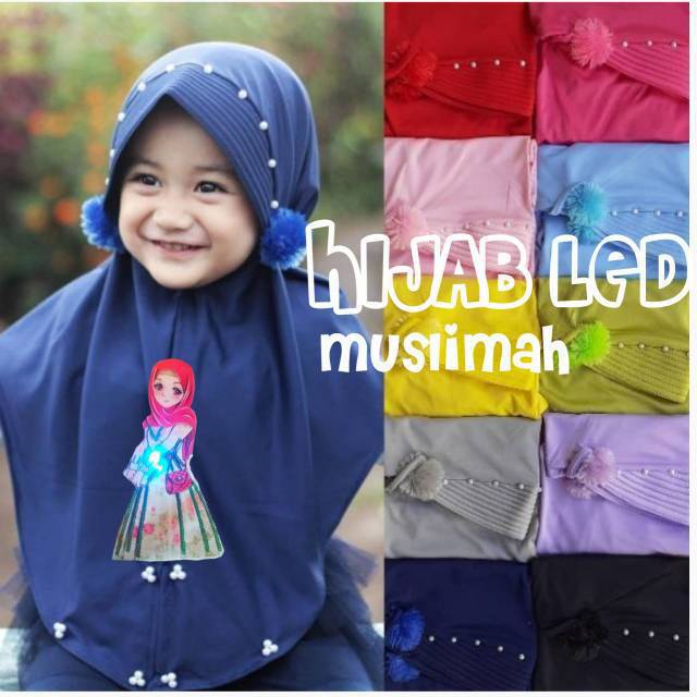 Jilbab anak BOBA LED musik  3-7 tahun PET ANTEM / HIJAB BOBA ANAK