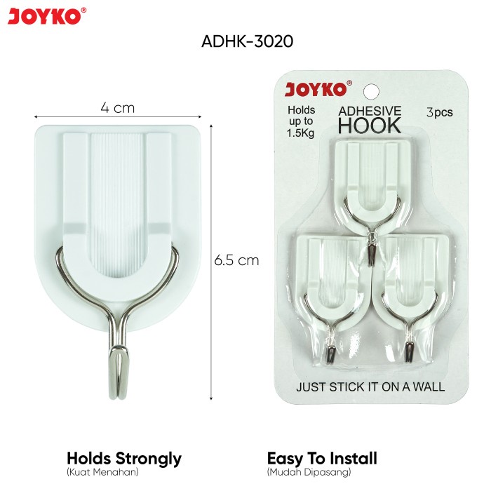 

Gantungan Adhesive Hook Tempel Dinding Kait Perekat Joyko - ADHK-3020