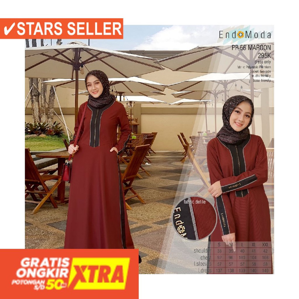 BUSANA MUSLIM PEREMPUAN FASHIONABLE CEWEK CANTIK / GAMIS MUSLIMAH ENDOMODA PP 66 MAROON