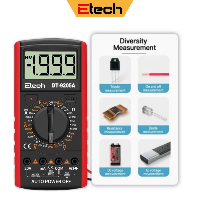 Multimeter Digital DT9205A Digital Multitester Avometer DT-9205A Multi Tester Layar Besar -  E.TECH