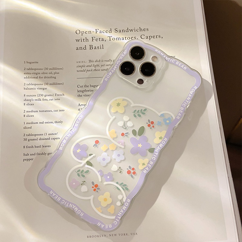 Soft Case Silikon Motif Bunga Beruang Ungu Untuk IPhone 7 8 Plus X XR XS Max 11 Pro Max 12 13 Pro Max SE 2020