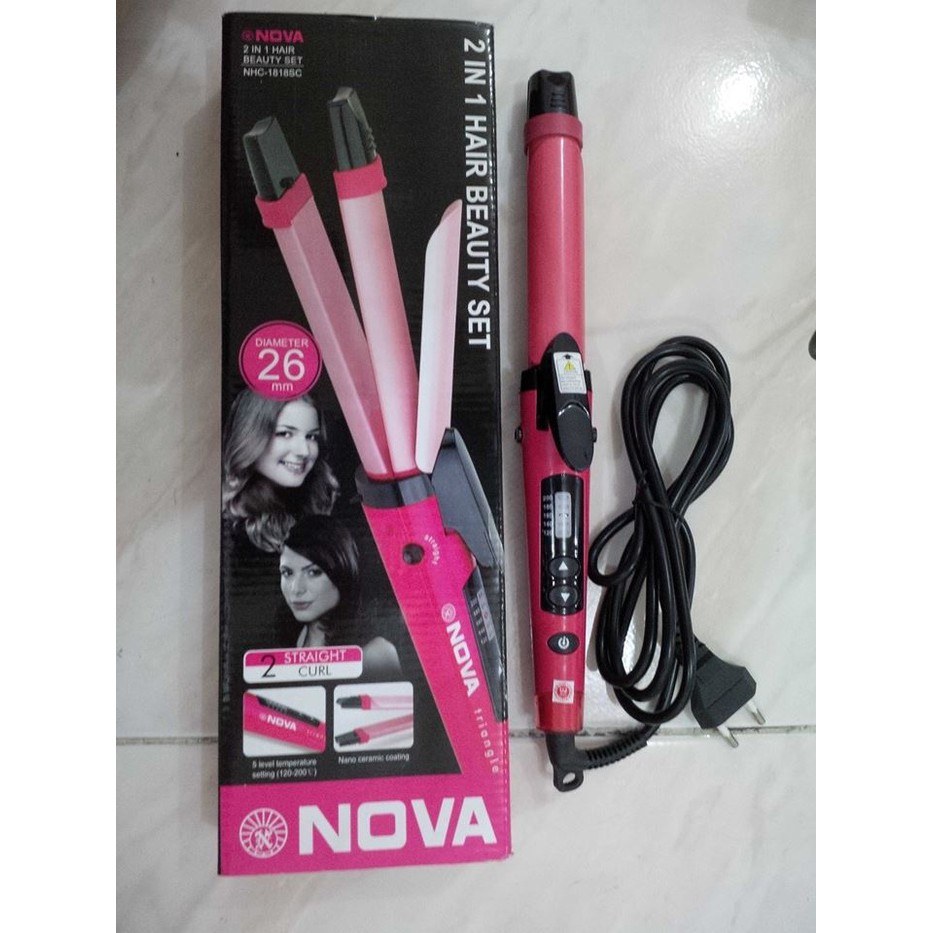 catok rambut nova 2 in 1 ( curl &amp; straight ) nhc-1818sc