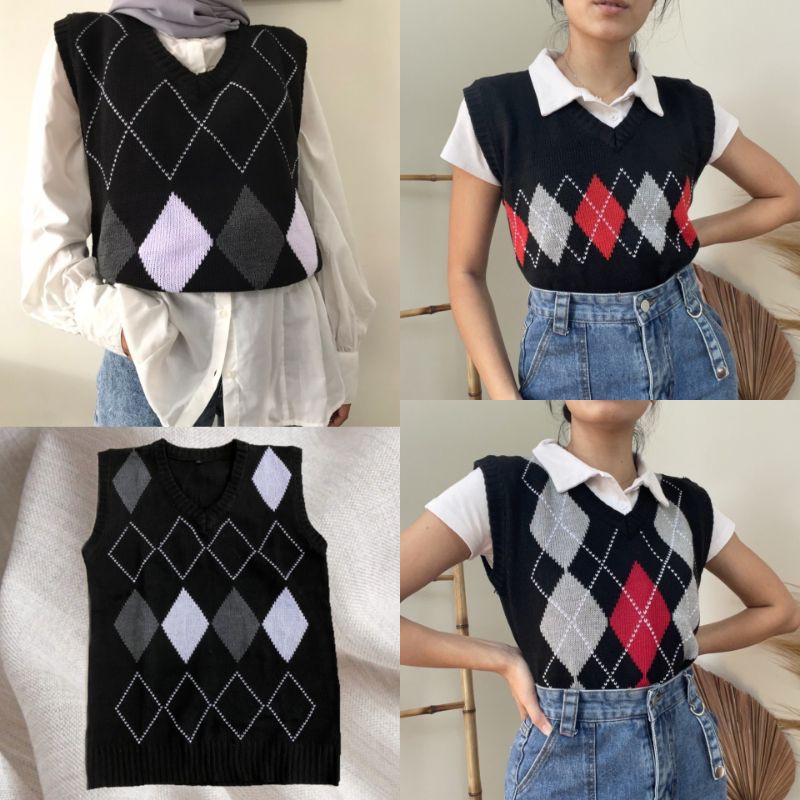 ANNA VEST / VEST KNIT PATTERNS KOREA / VEST AESTHETIC / KOREAN SCHOOL VEST / ROMPI MURAH WANITA PRIA