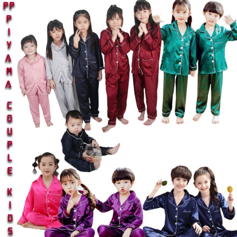 piyama satin anak lengan panjang pp /setelan celana panjang baju tidur anak