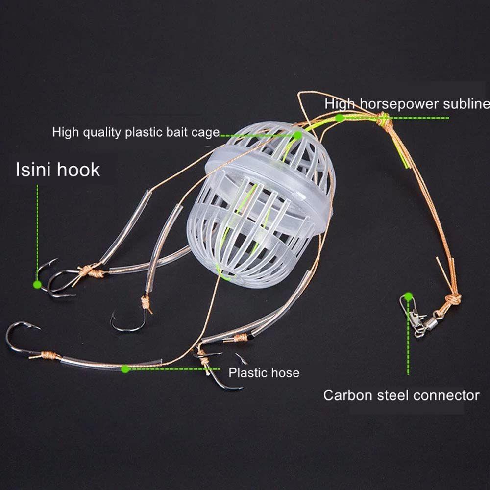 Agustinina Kait Ledakan Bighead Carp Rig 1Pcs Plastik Carp Spherical Fishhook Basket Feeder Holder Enam Kait Pancing Baja Karbon Kuat