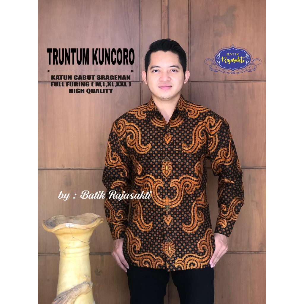 TRUNTUM KUNCORO Atasan Baju Kemeja Batik Pria Lengan Panjang PREMIUM LAPIS FURING Katun RAJASAKTI