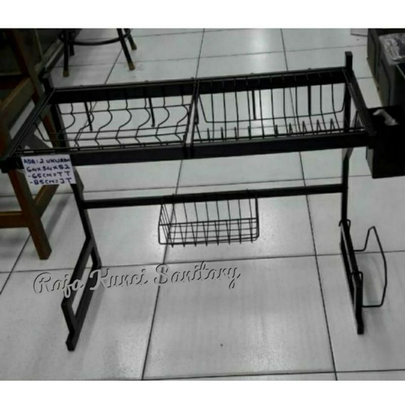 Rak Piring Portable/Rak Piring 2 Susun Stainless Stell/Hitam/Black