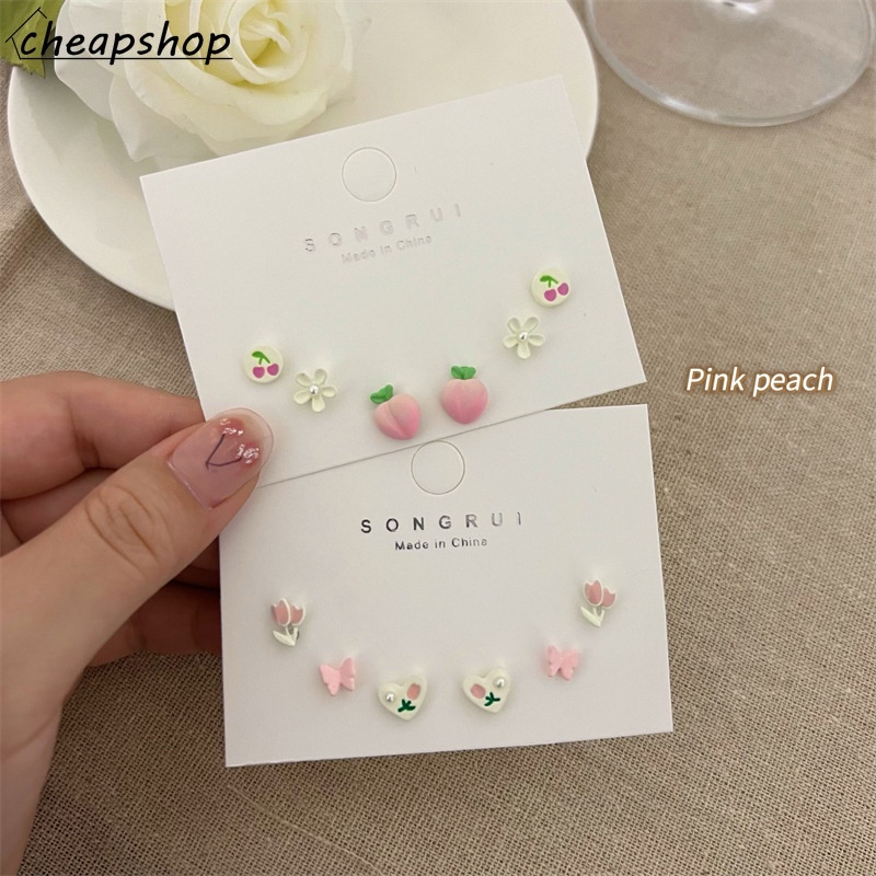 IFYOU 3pcs / set Anting Stud Desain Tulip Butterfly Gaya Vintage Korea Untuk Wanita