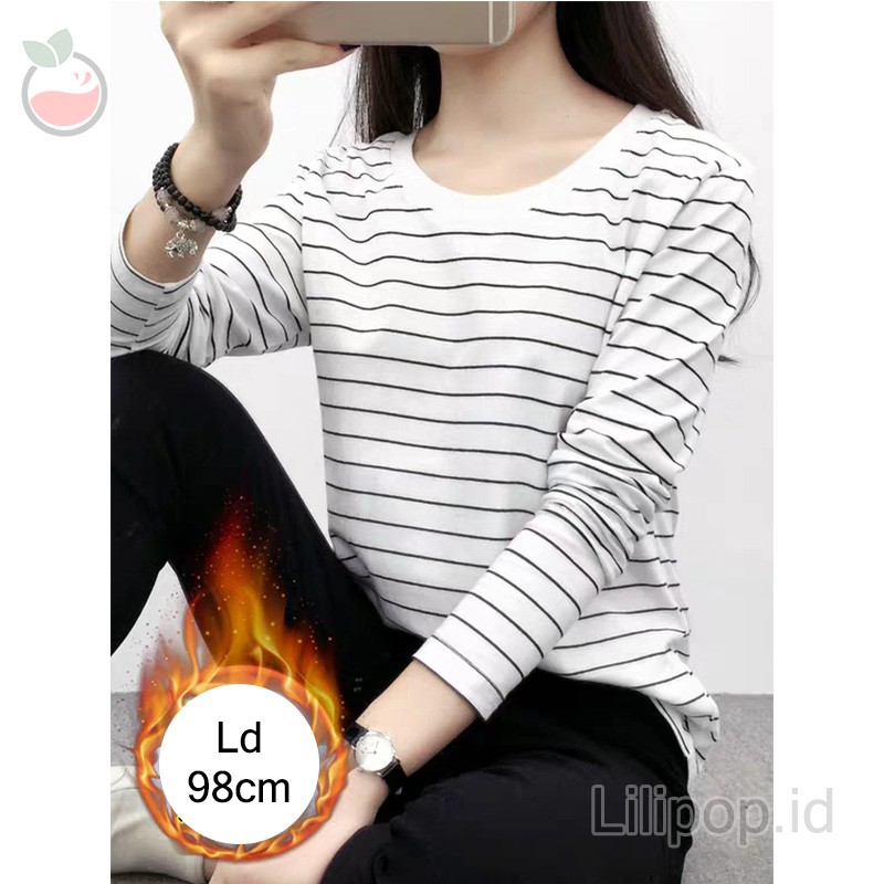 Kaos Salur Lengan Panjang Wanita All Size Dewasa Lilipop Murah Kerah O