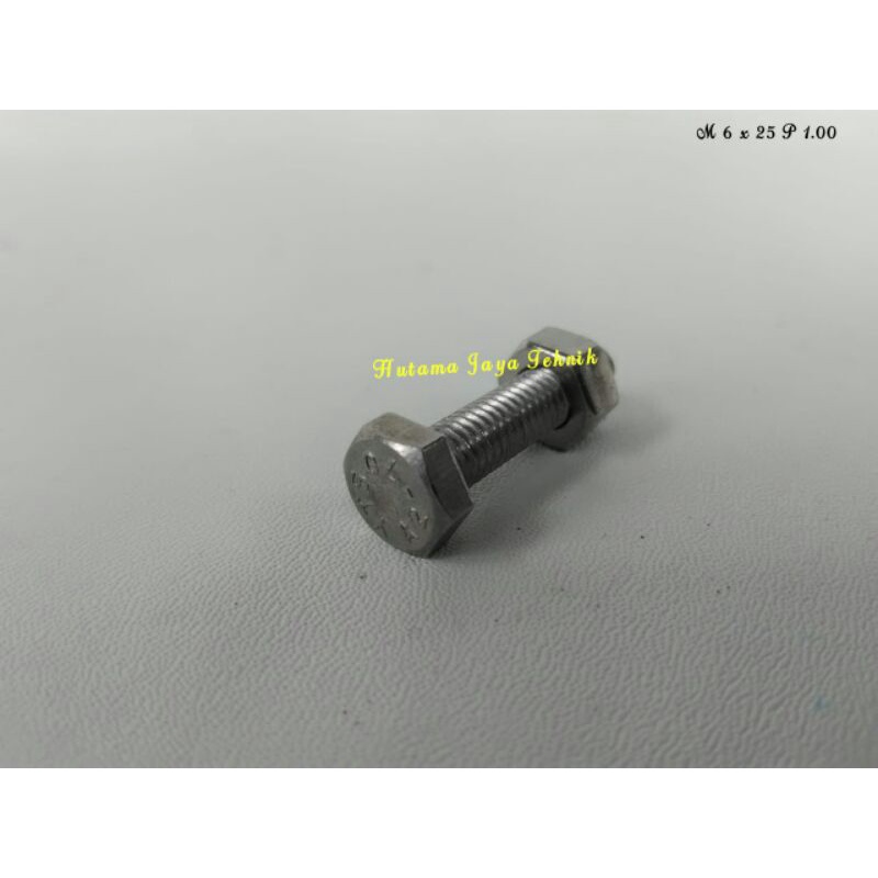 Baut Mur Stainless M 6 Panjang 25 mm Drat 1.00