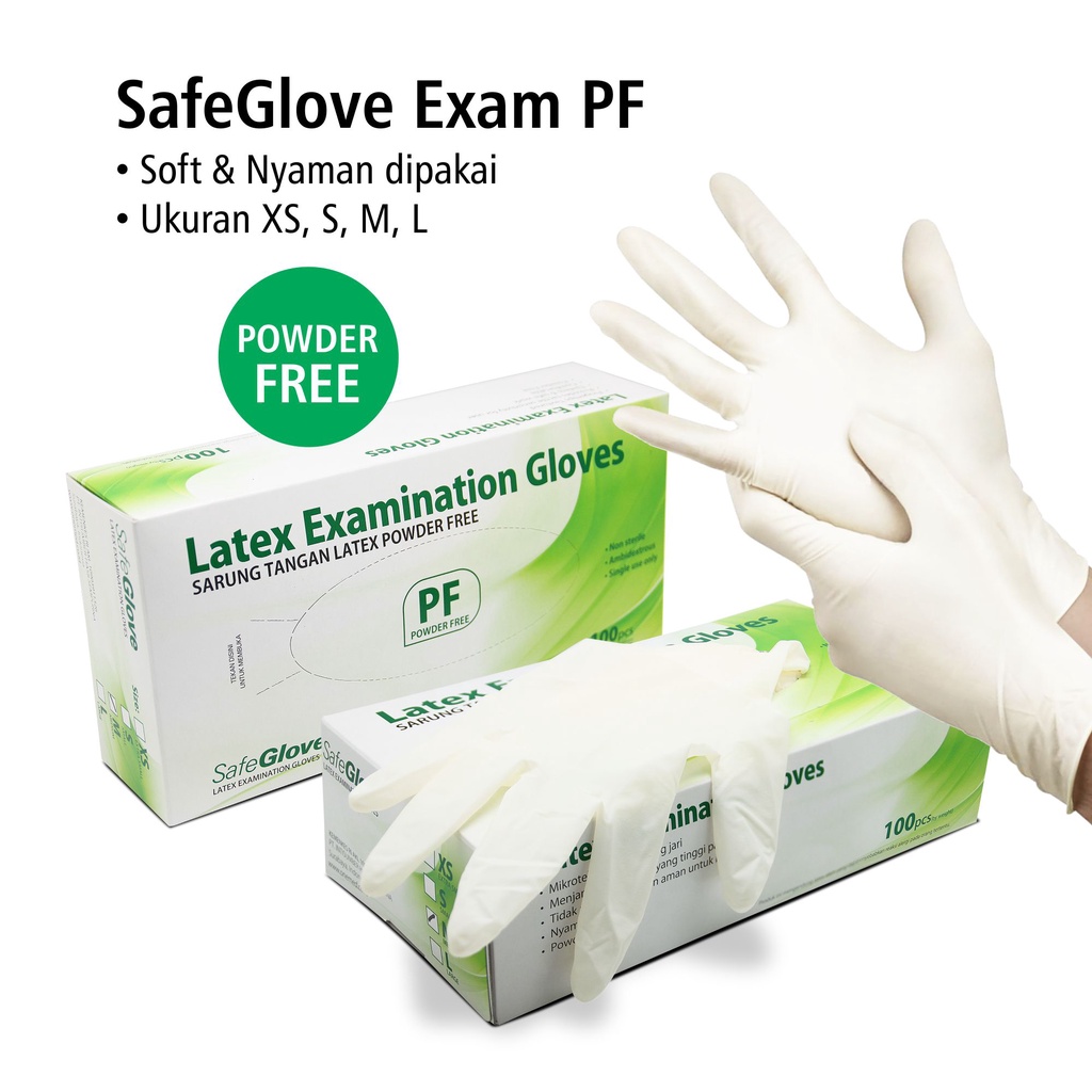Sarung Tangan Latex Safeglove Exam Powder Free PF Putih OJB