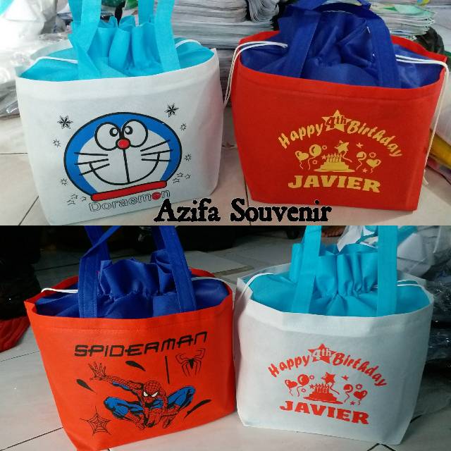 Tas Ultah / Goodie Bag Tas Souvenir Kado Ulang Tahun Anak murah Karakter Kartun model Serut-1