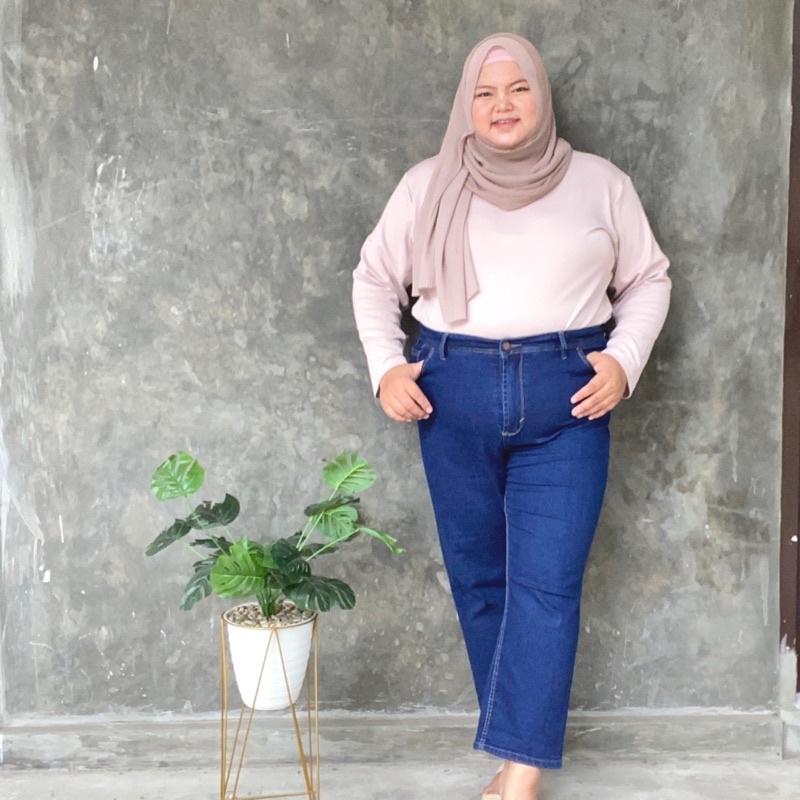 CELANA JEANS MELAR JUMBO CELANA JEANS HIGHT WAISE BIGSIZE CELANA JEANS WANITA JUMBO